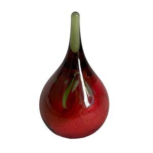 Caithness Scotland Teardrop Glass Paperweight Art Glass Vintage Red Green